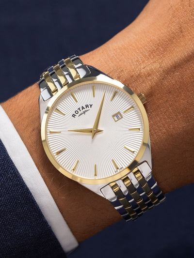 Next Rotary Silver Ultra Slim Stainless Steel Two-Tone Bracelet Watch- Buy online at McGrocer
