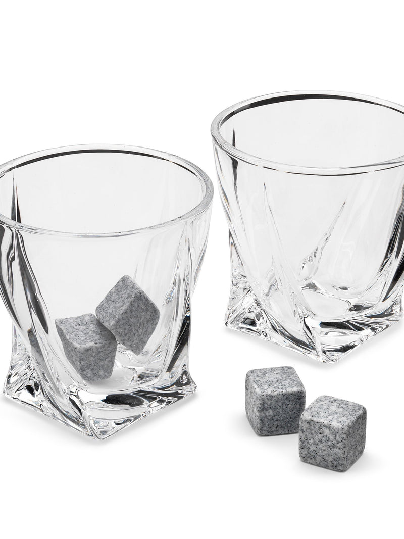 MenKind twisted glasses and ice stones set, clear, imported from the UK