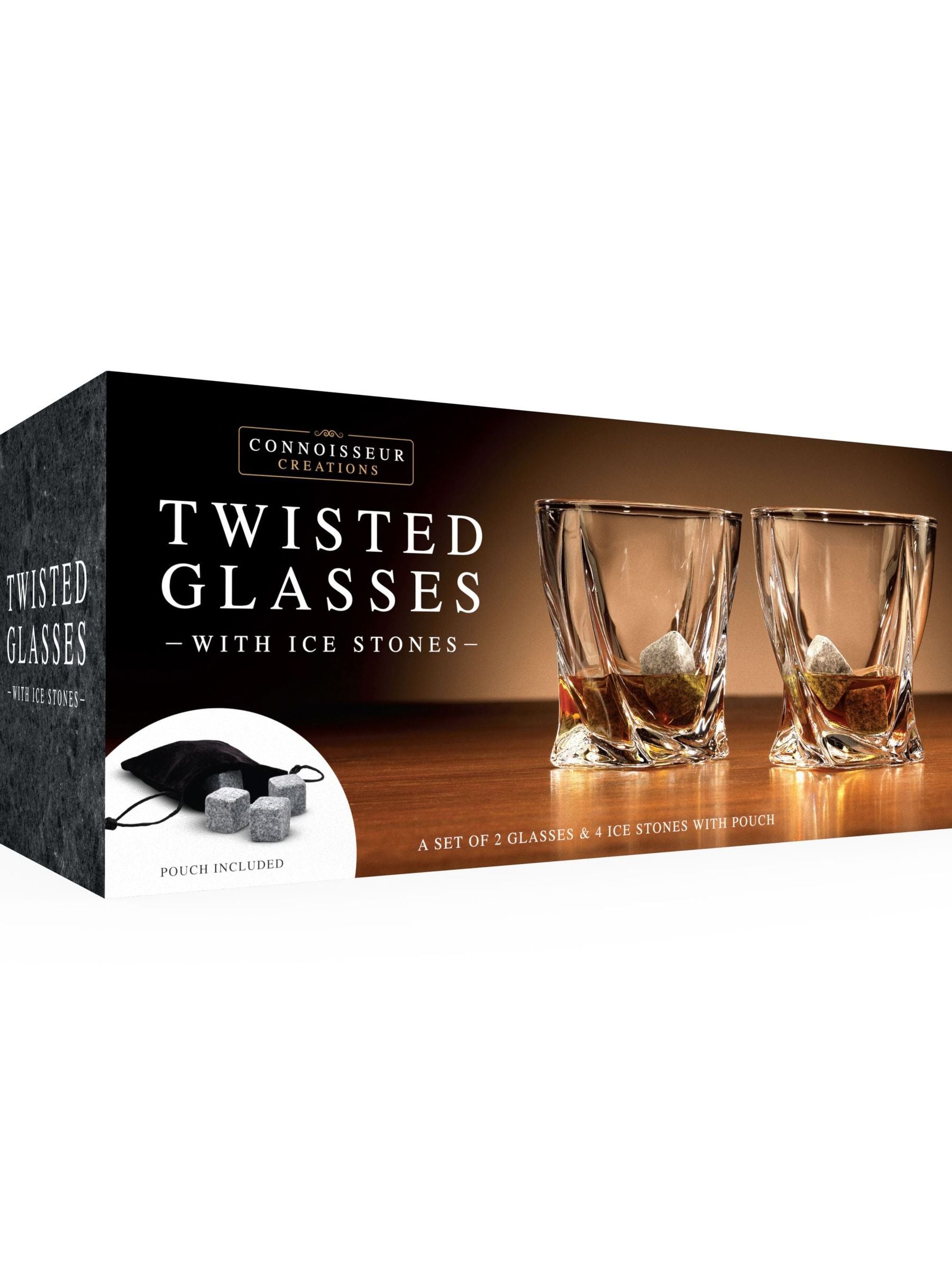 MenKind twisted glasses and ice stones set, clear, imported from the UK