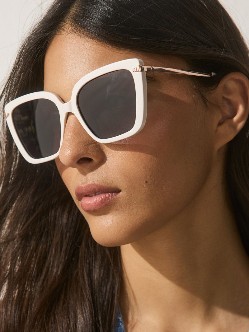 Bone square cat eye sunglasses with gold arms, UK version