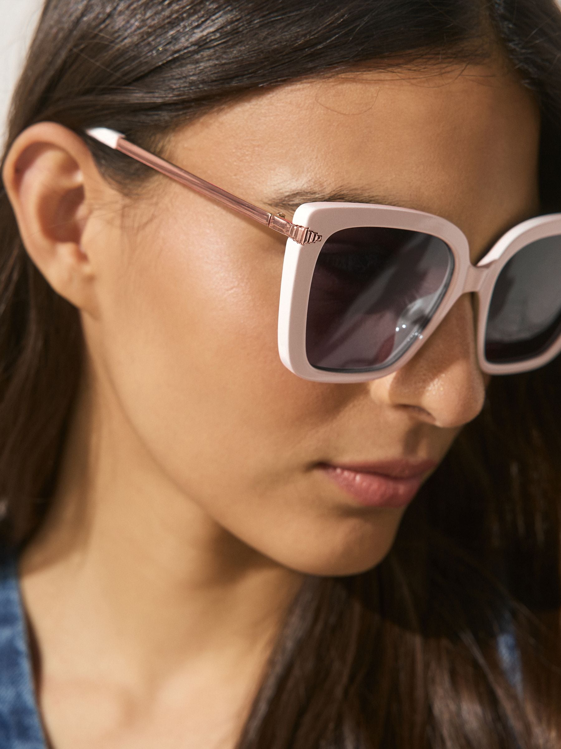 Bone square cat eye sunglasses with gold arms, UK version