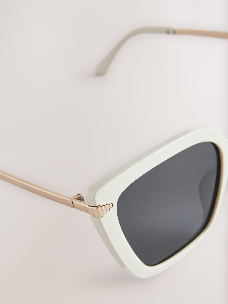 Bone square cat eye sunglasses with gold arms, UK version