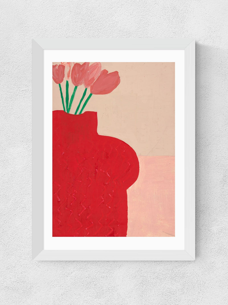 East End Prints White Red Bust Vase Wall Art Print by Lucy Muss