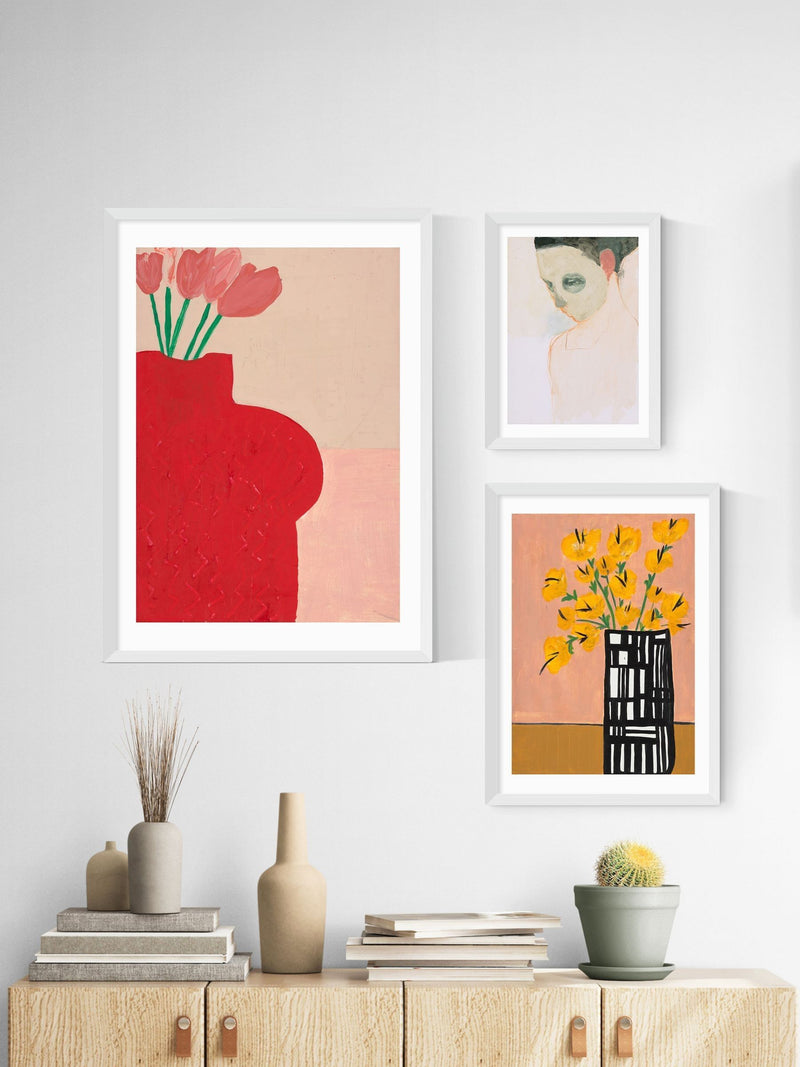East End Prints White Red Bust Vase Wall Art Print by Lucy Muss