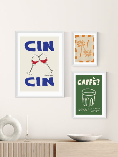 East End Prints Weiße Cin Cin Wandkunst Druck von Stephie Cardona Wein-Themen-typografischer Druck
