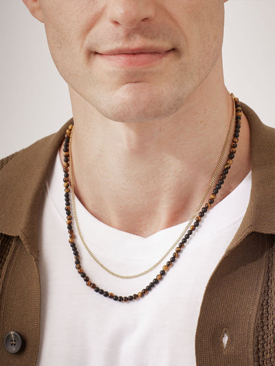 Bartlett Herren Wasserdichte Gemischte Tigerauge und Matt Onyx Doppelhalskette 49-52cm