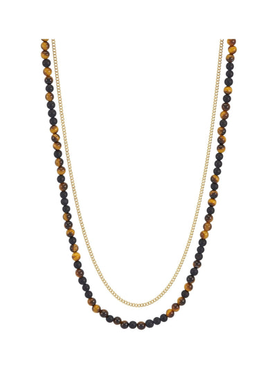 Bartlett Herren Wasserdichte Gemischte Tigerauge und Matt Onyx Doppelhalskette 49-52cm