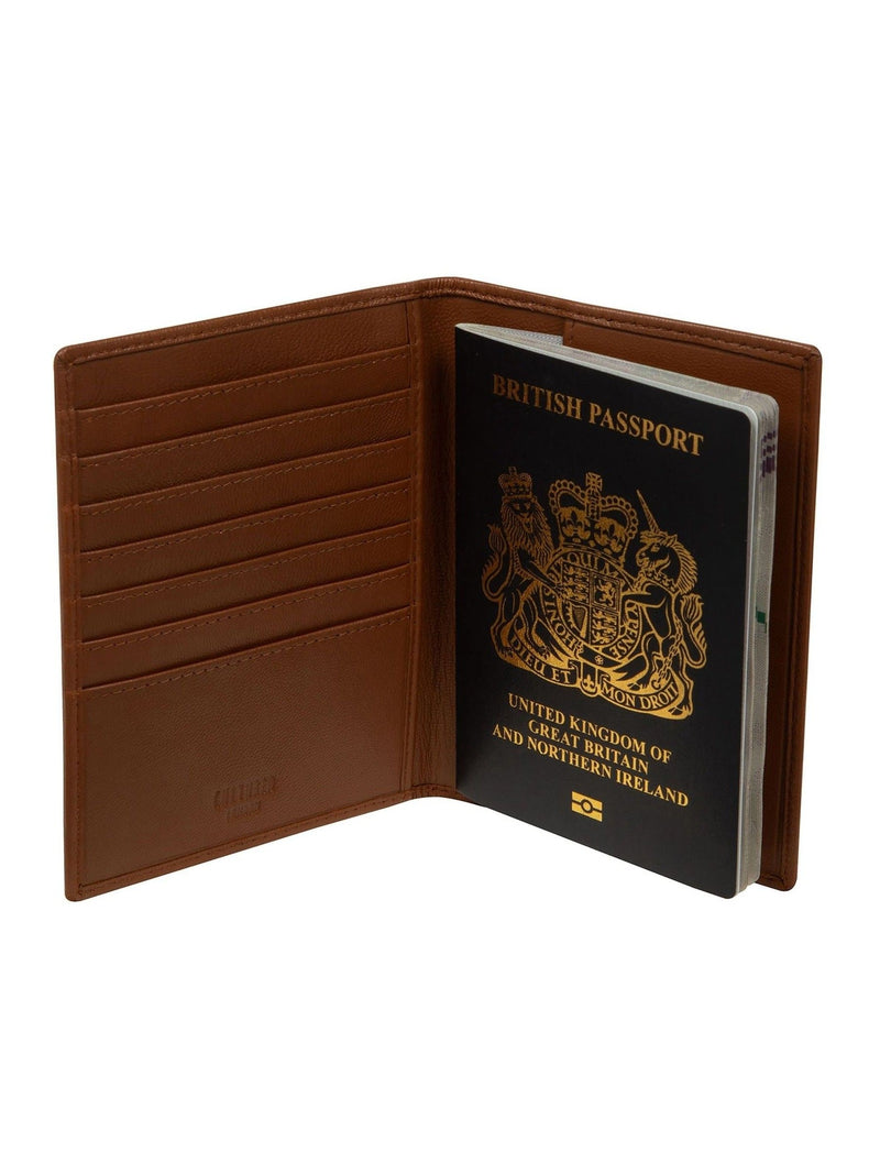 Cultured London brown leather passport holder (British brand)