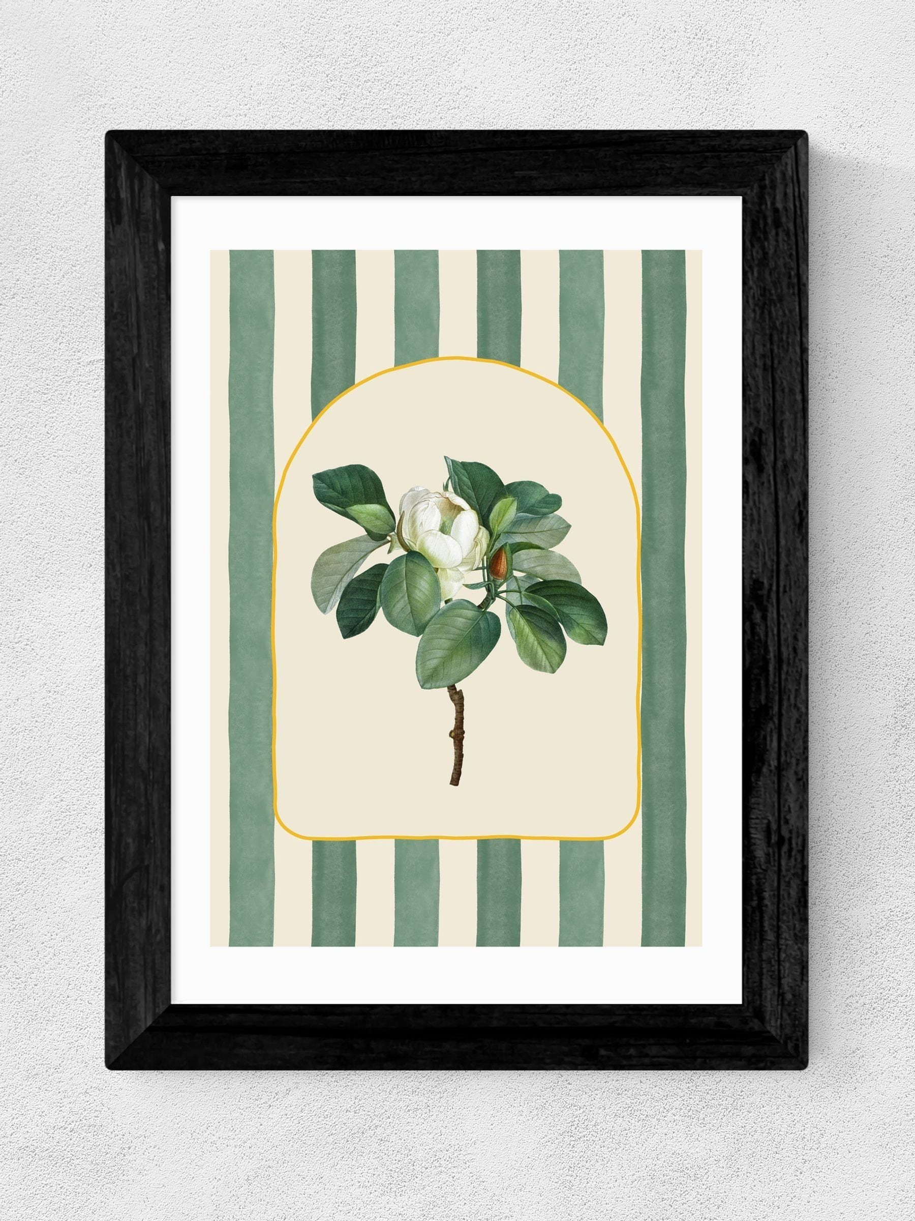 East End Prints Black Stripey Magnolia Wall Art Print - British product