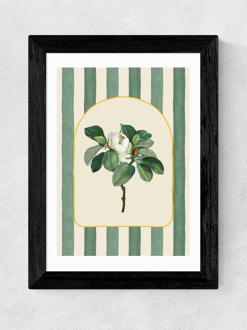 East End Prints Black Stripey Magnolia Wall Art Print - British product