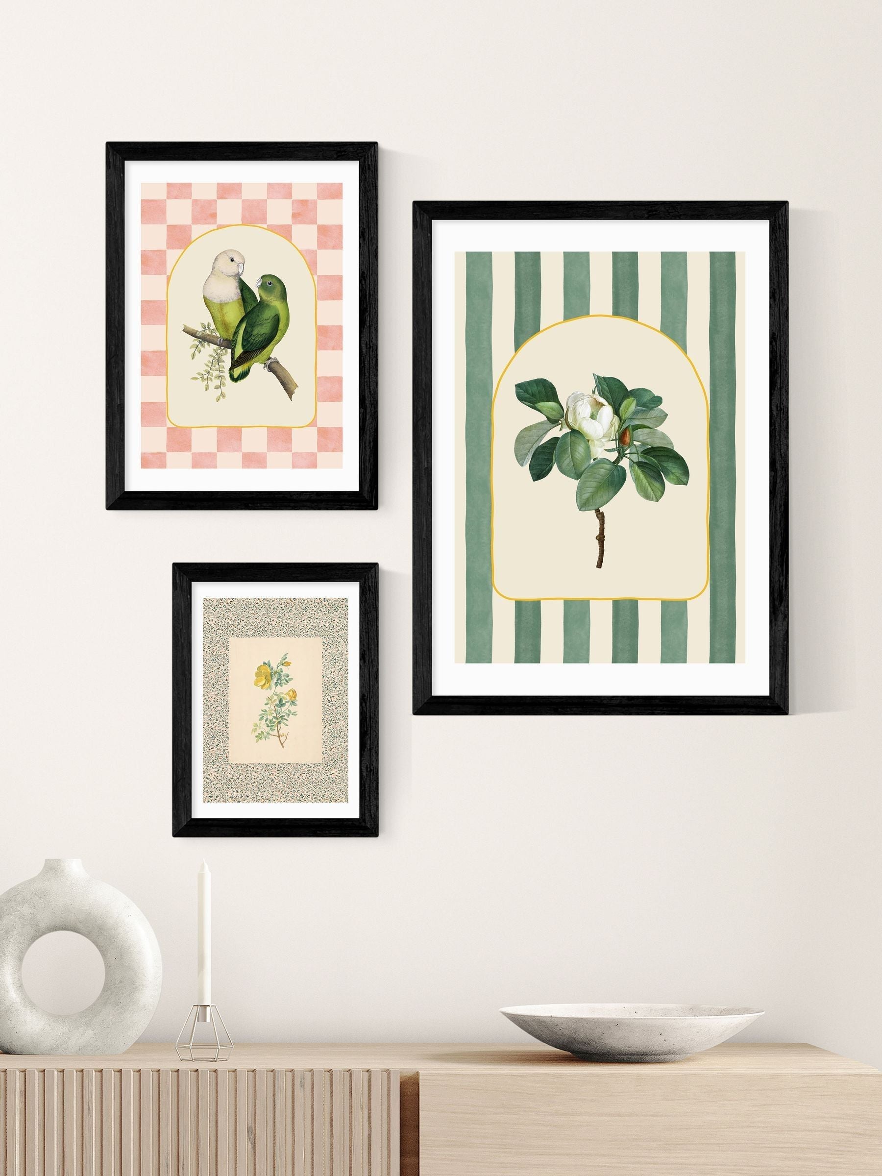 East End Prints Black Stripey Magnolia Wall Art Print - British product