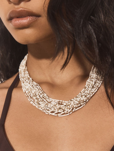 Next Gold Tone Ecru Bead Multilayer Statement Necklace- Buy online at McGrocer