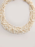 Statement necklace gold tone ecru beads - British product