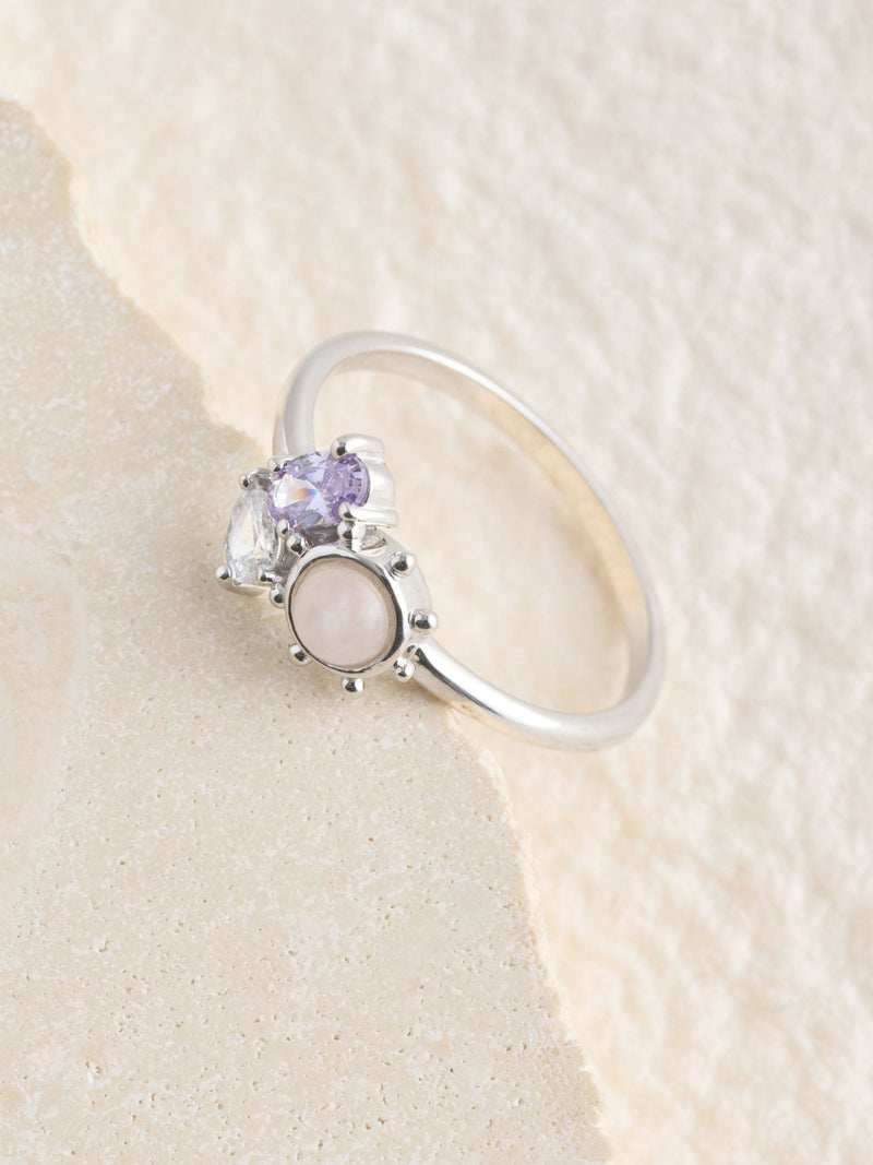 Sterling silver cluster stone ring with purple and pink stones - British product