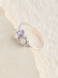 Sterling silver cluster stone ring with purple and pink stones - British product