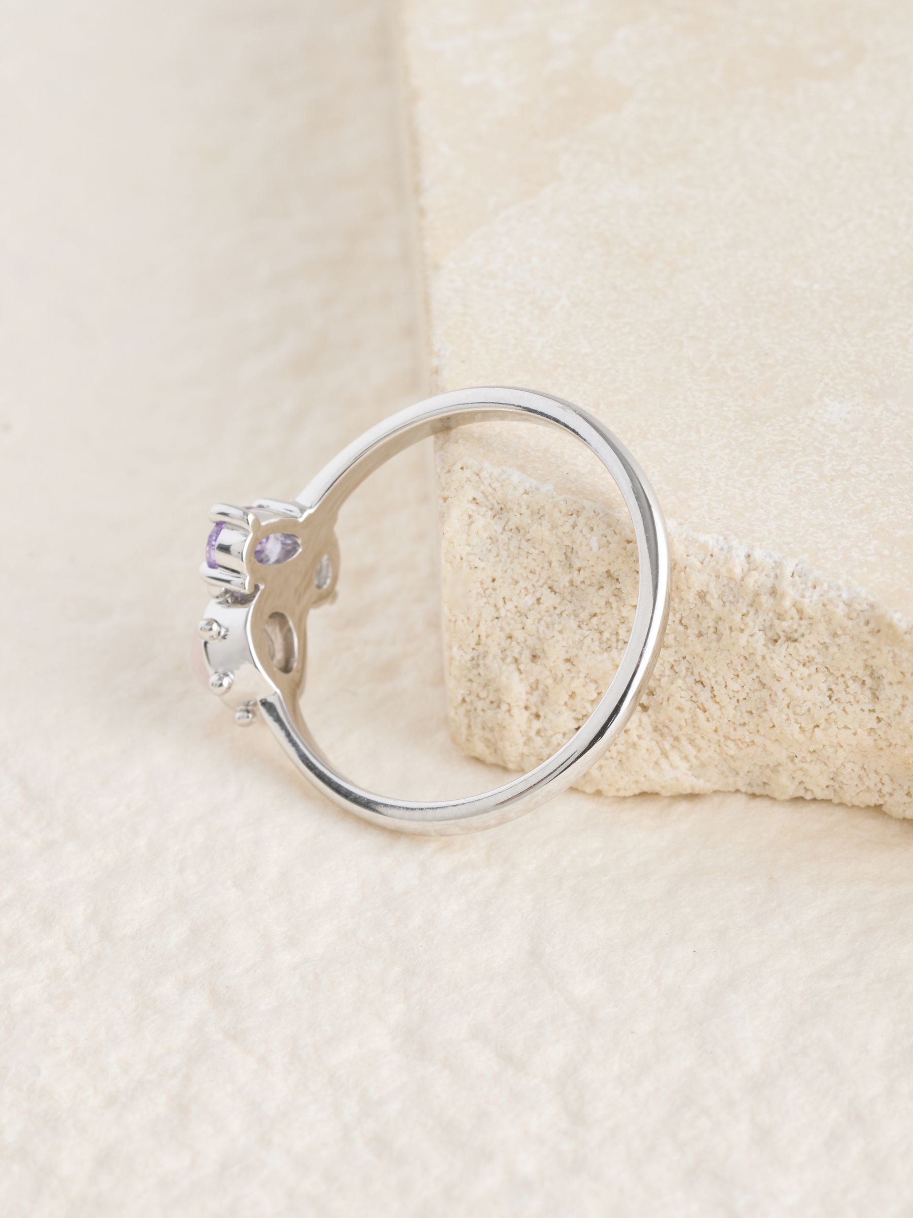 Sterling silver cluster stone ring with purple and pink stones - British product