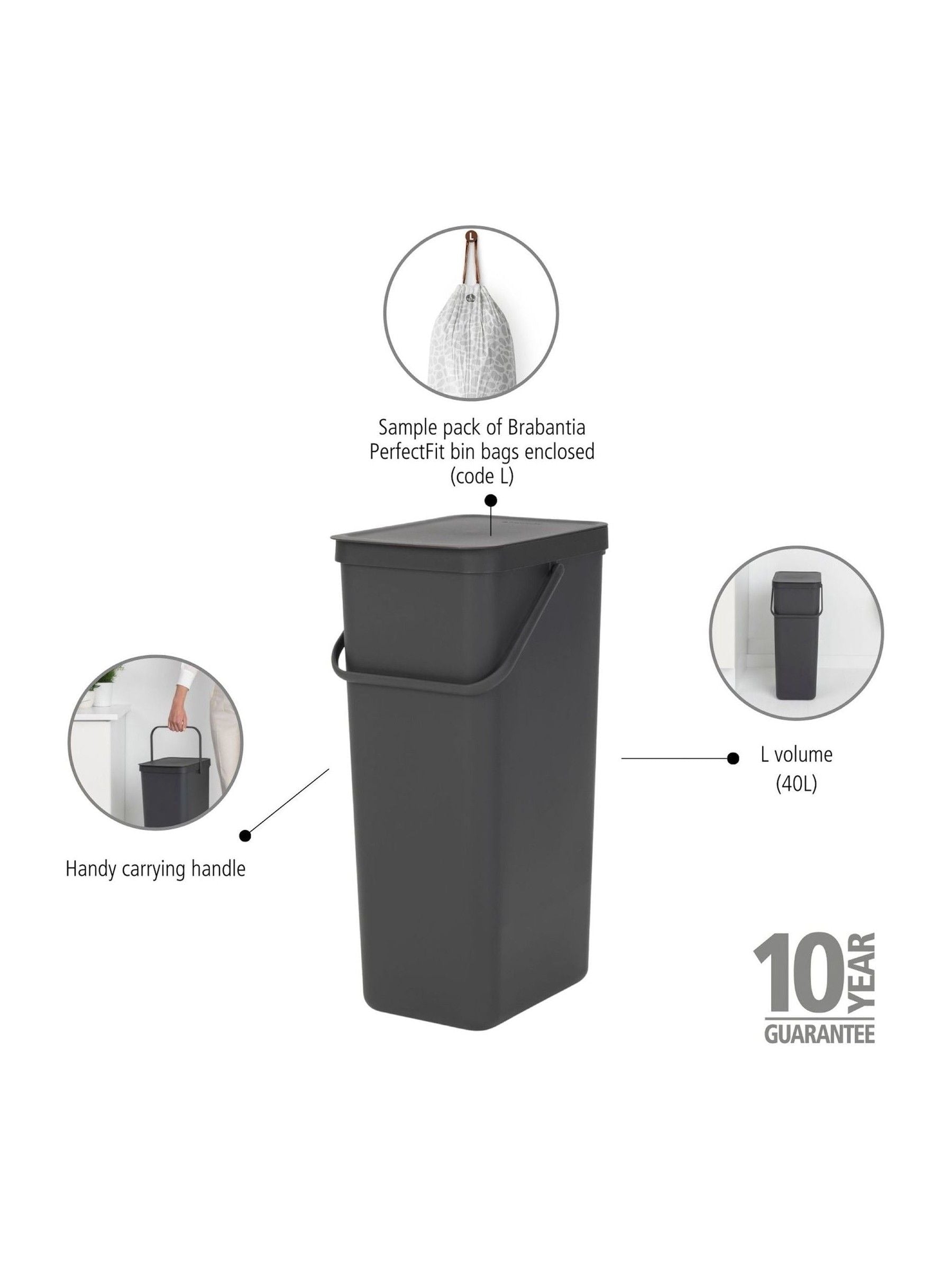 Brabantia Grey recycle bin 40L - British product