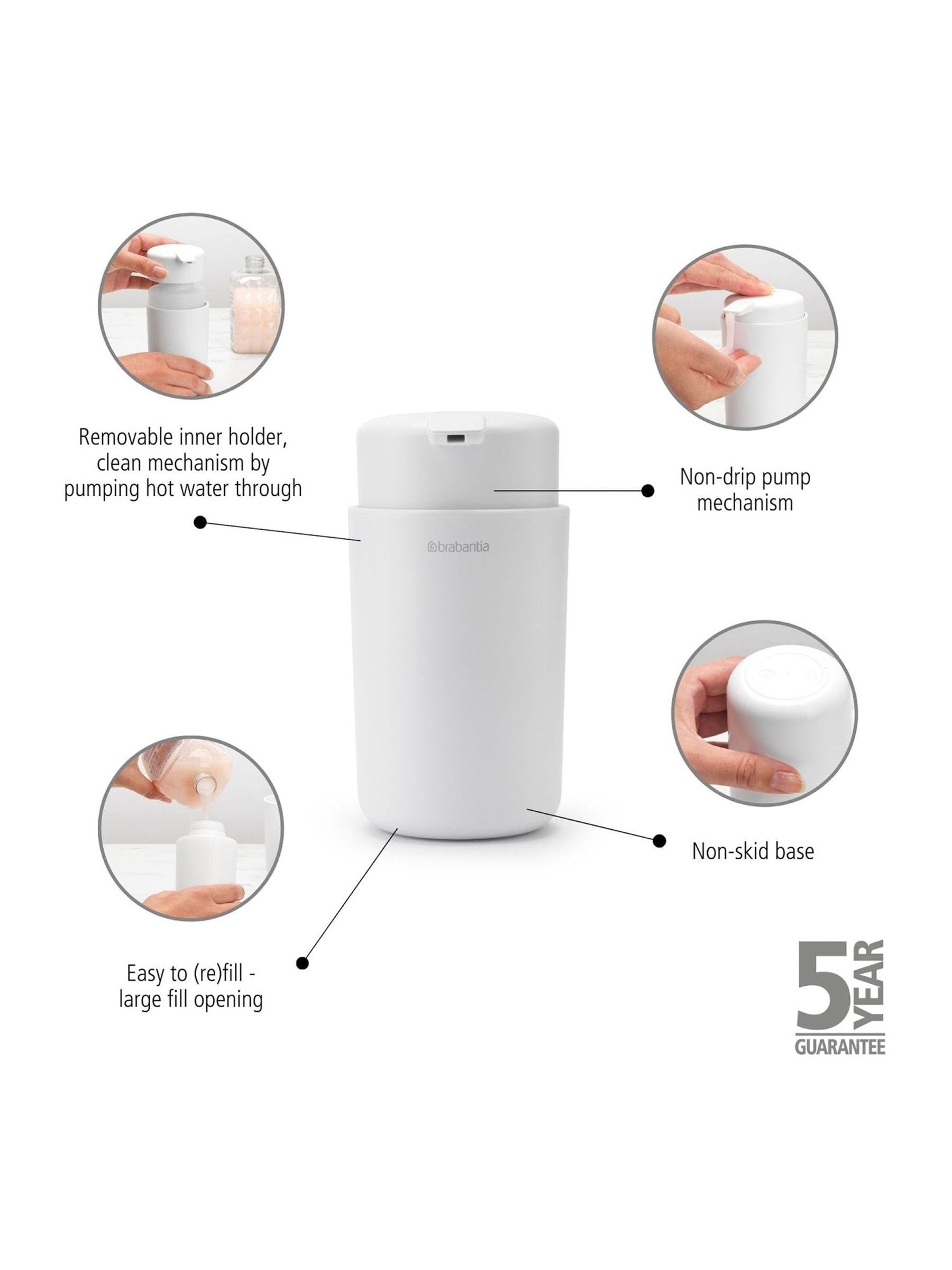 Brabantia White soap dispenser 250ml - British product