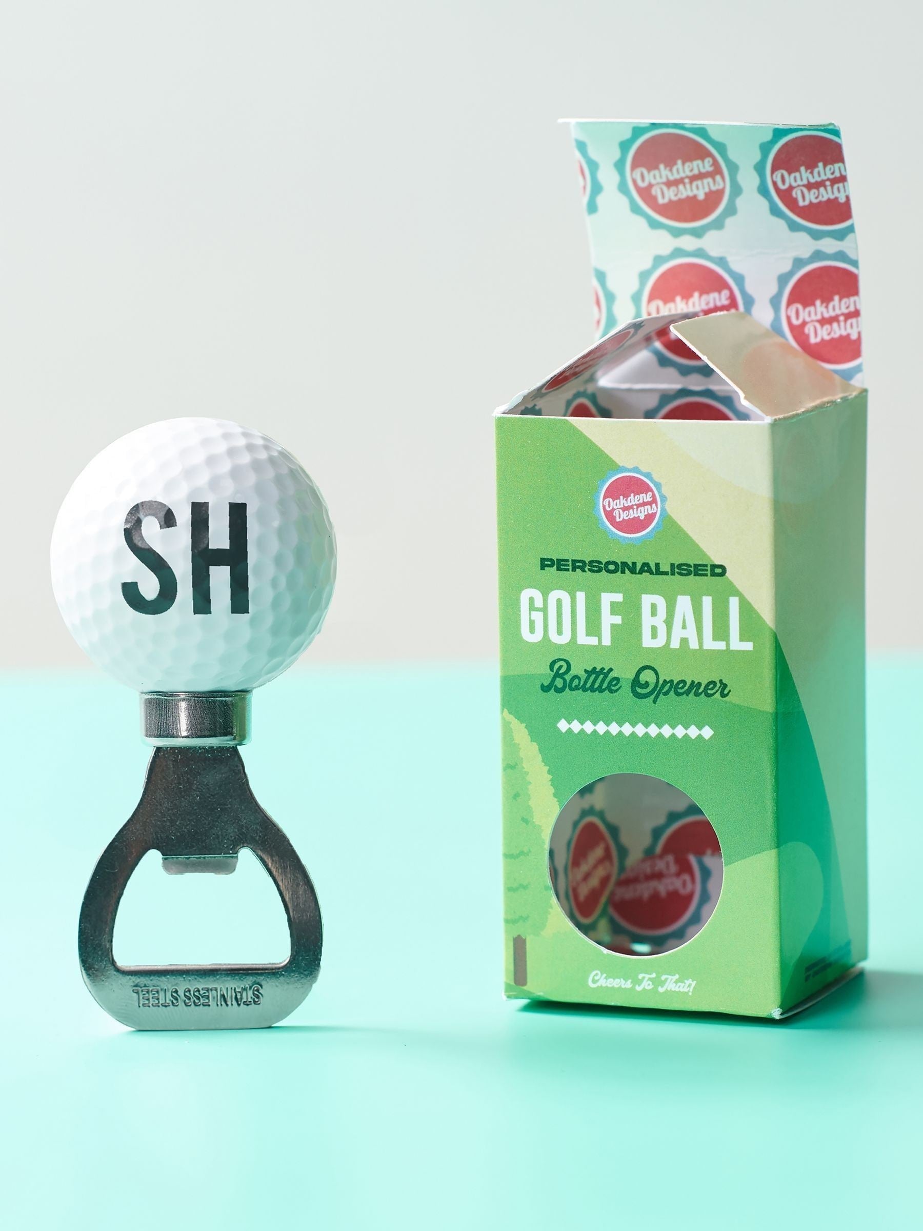 Oakdene personalised golf ball bottle opener, UK version