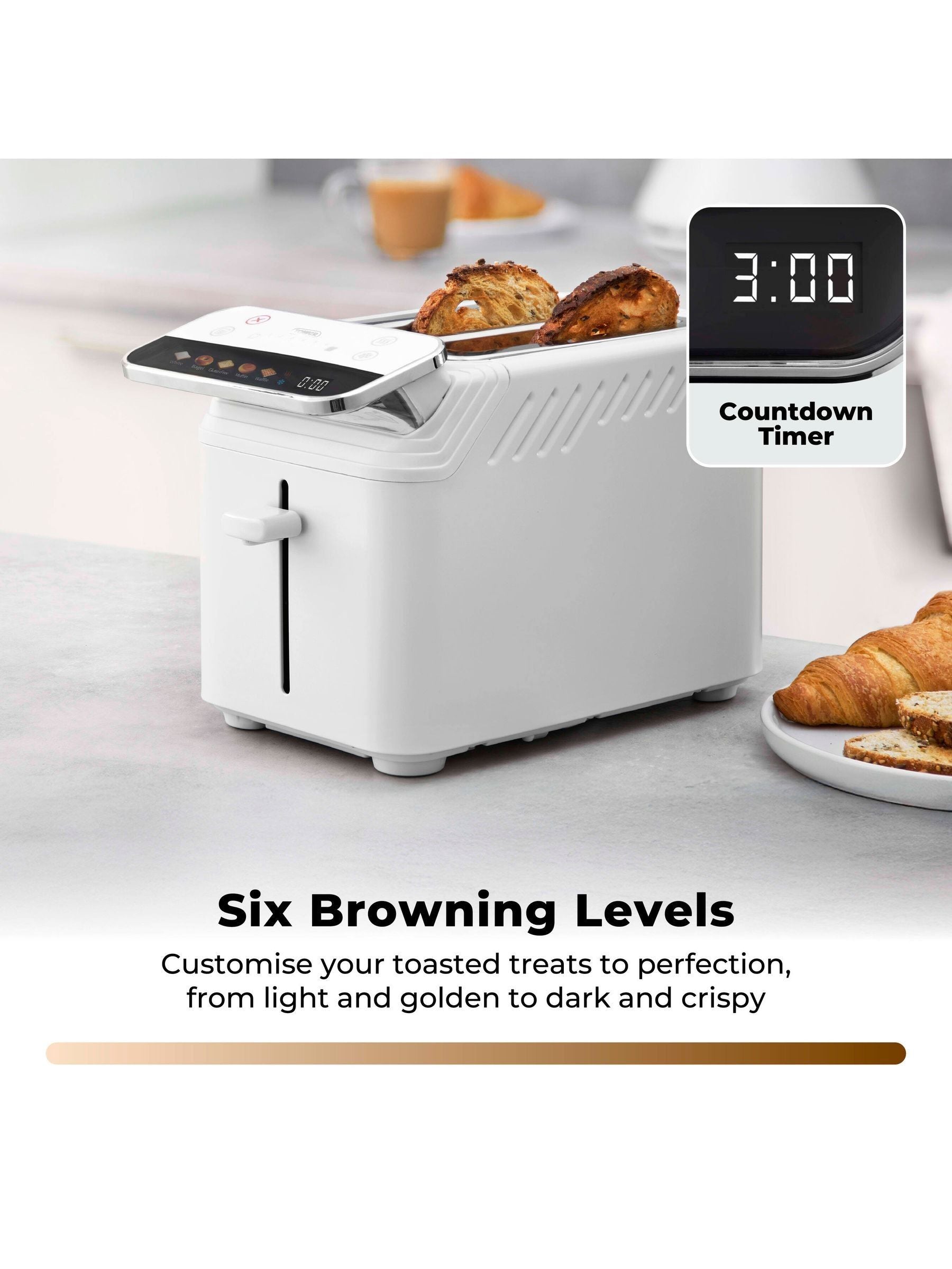 Tower 2 Slice Digital Toaster White, UK version