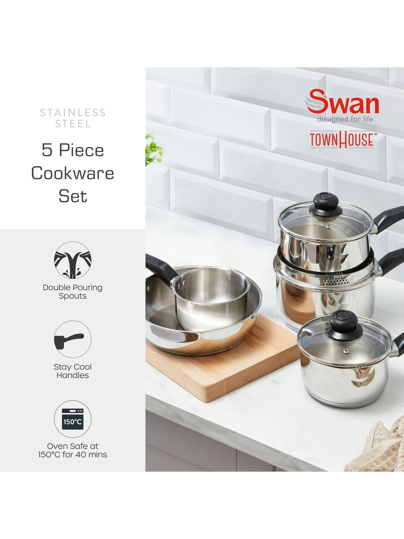 Swan 5 piece stainless steel cookware set (British brand)