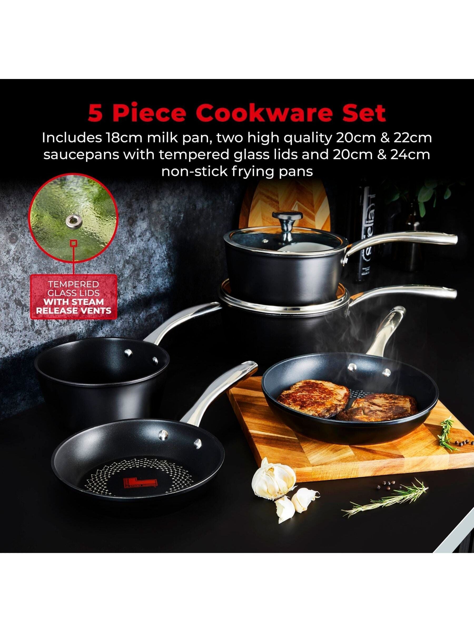 Tower Black Smart Start Ultra Forged 5 Piece Cookware Set (British brand)