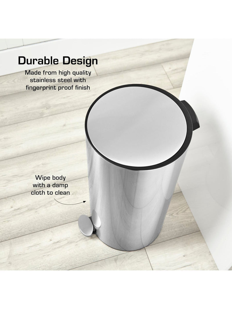 Swan Stainless Steel Round Pedal Bin 30L (British brand)