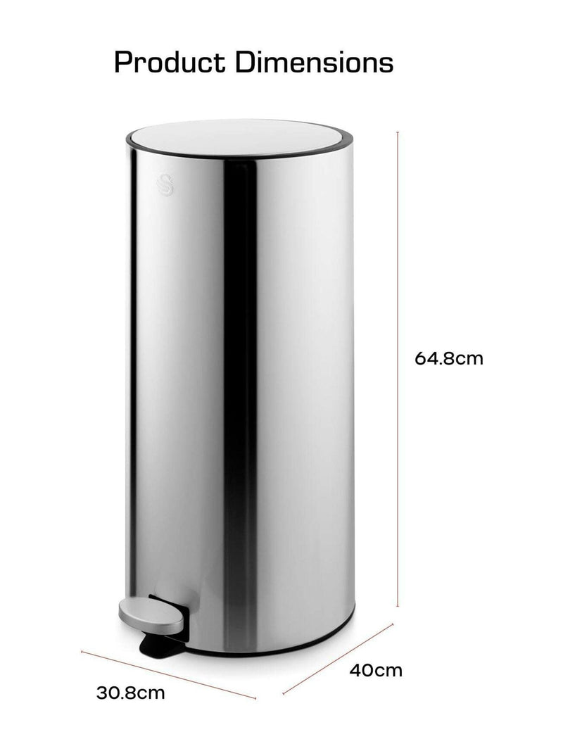 Swan Stainless Steel Round Pedal Bin 30L (British brand)