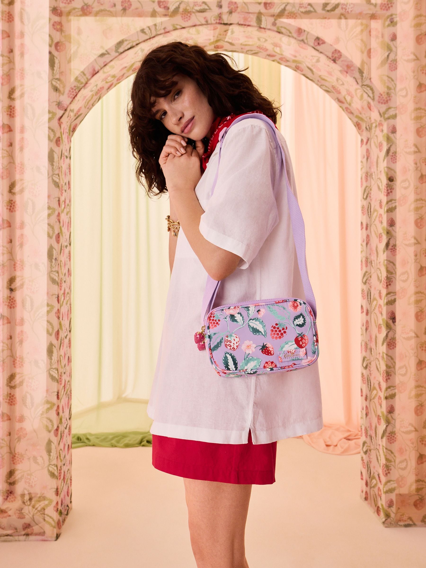Cath Kidston cross body bag lilac raspberry print (British brand)