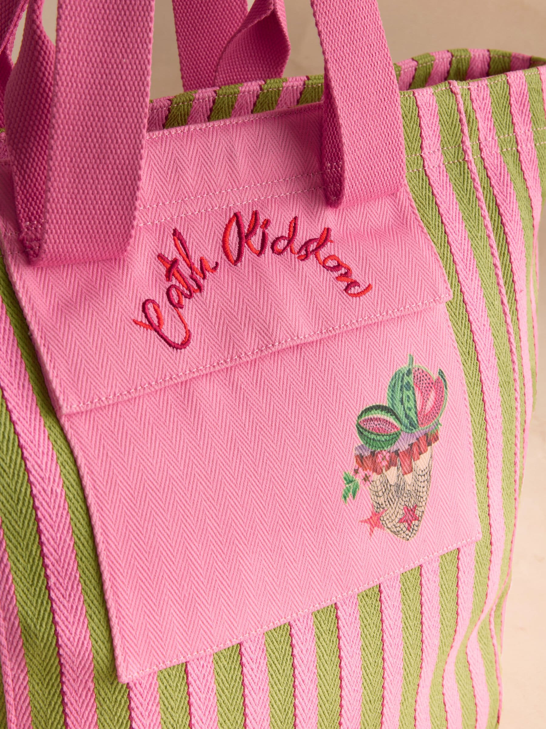 Cath Kidston green stripe large market tote bag, British brand