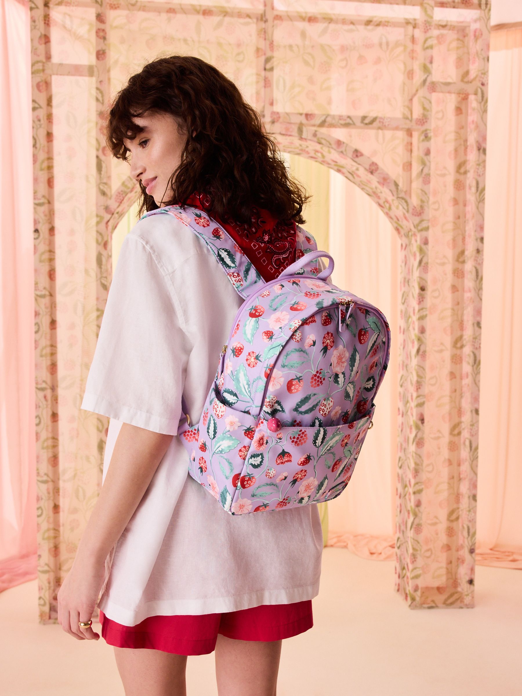 Cath Kidston Raspberry Garden Print compact backpack - British product