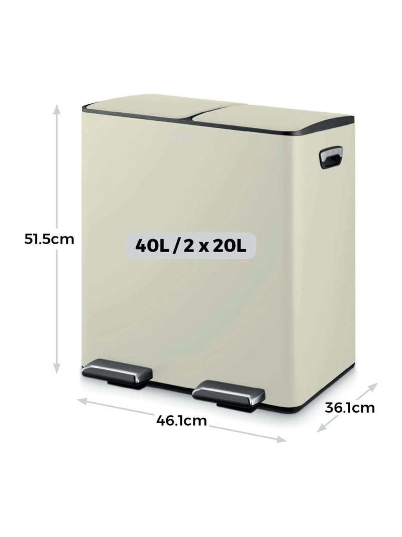 Tower Cream 40L Pedal Bin 2 x 20L