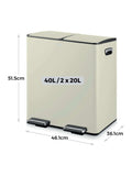 Tower Cream 40L Pedal Bin 2 x 20L