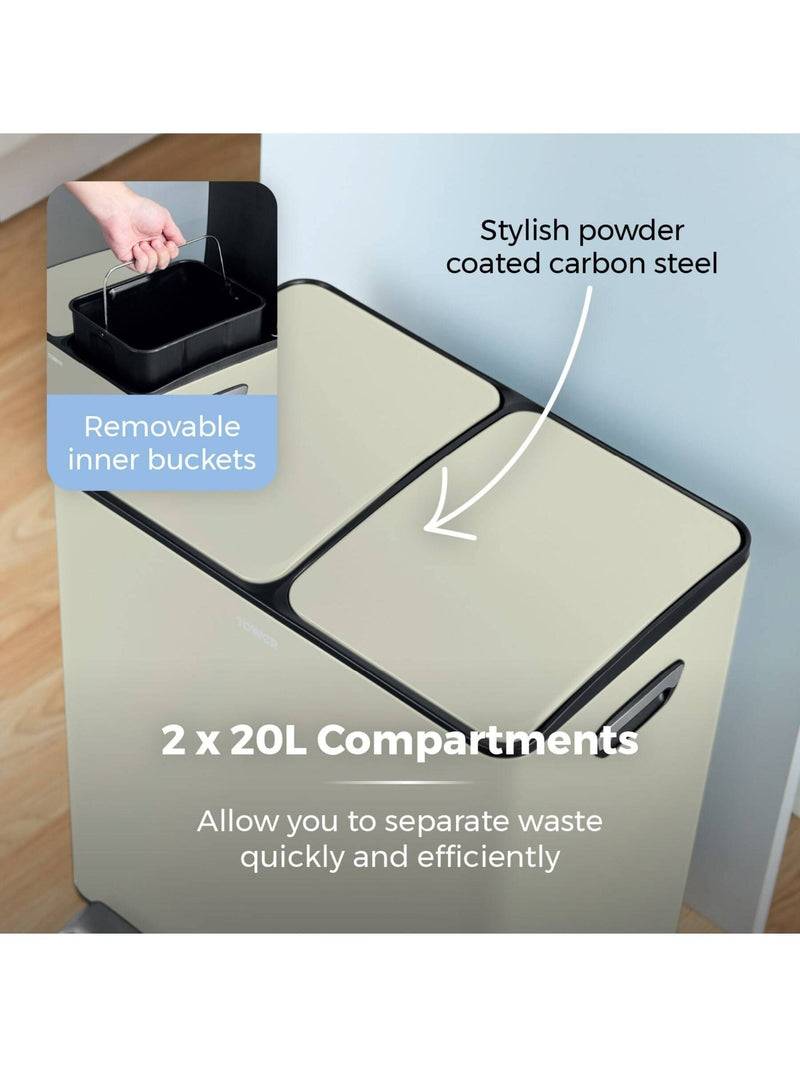 Tower Cream 40L Pedal Bin 2 x 20L