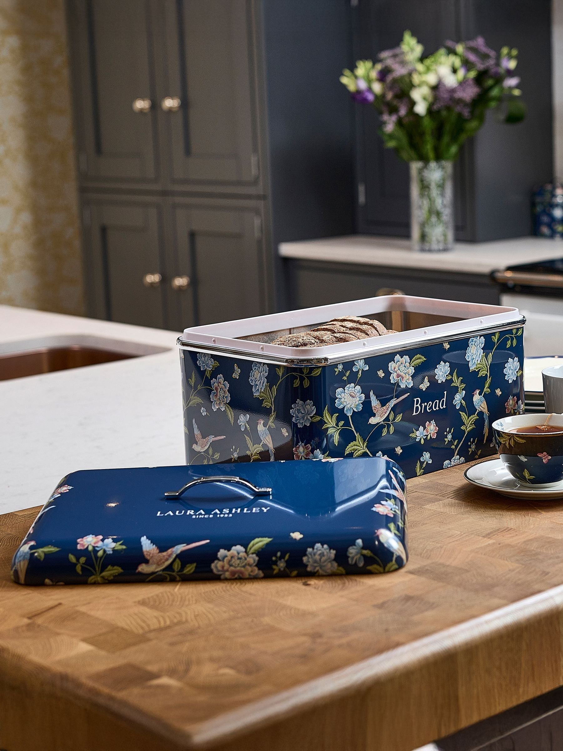 Laura Ashley Elveden Navy bread bin, imported from the UK