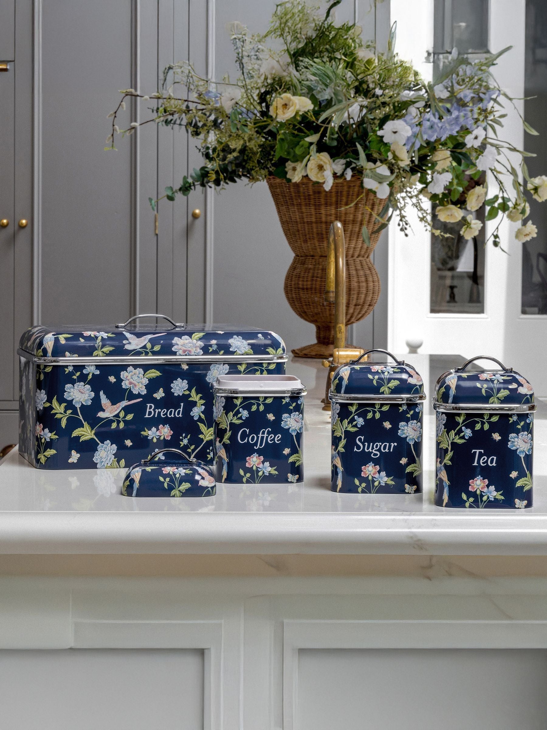Laura Ashley Elveden Navy bread bin, imported from the UK