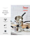 Swan Townhouse stainless steel saucepan set 3 piece (British brand)