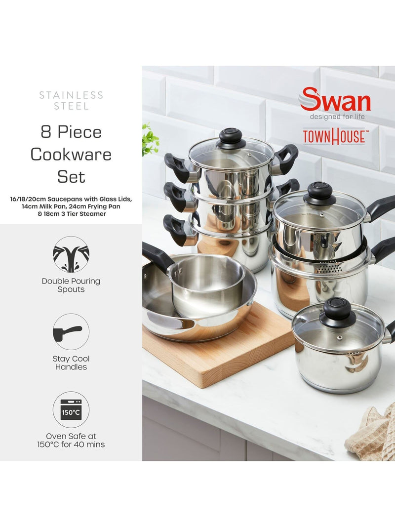Swan 8 piece stainless steel cookware set (British brand)