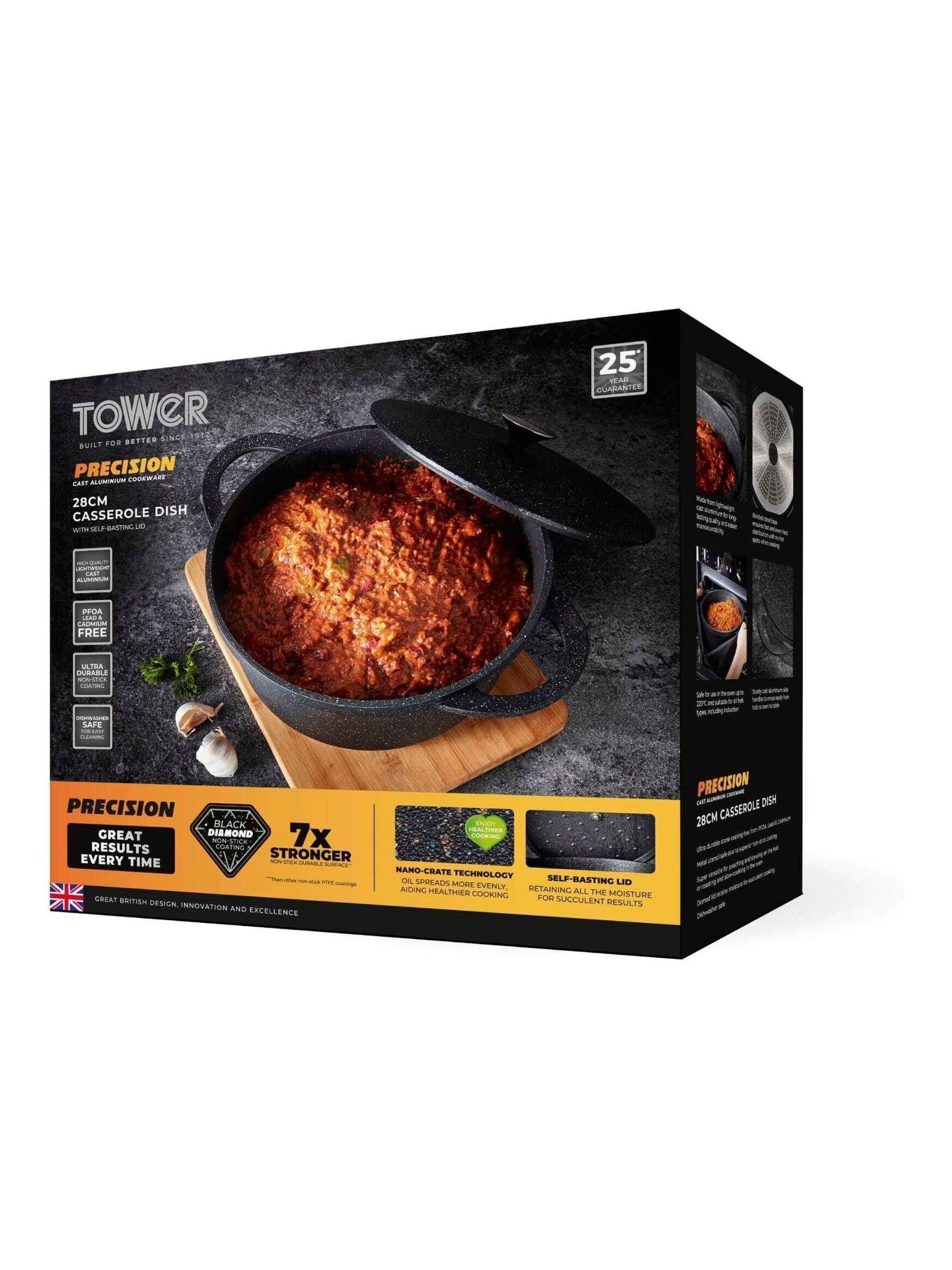 Tower Black 28cm Casserole Dish with Aluminium Lid