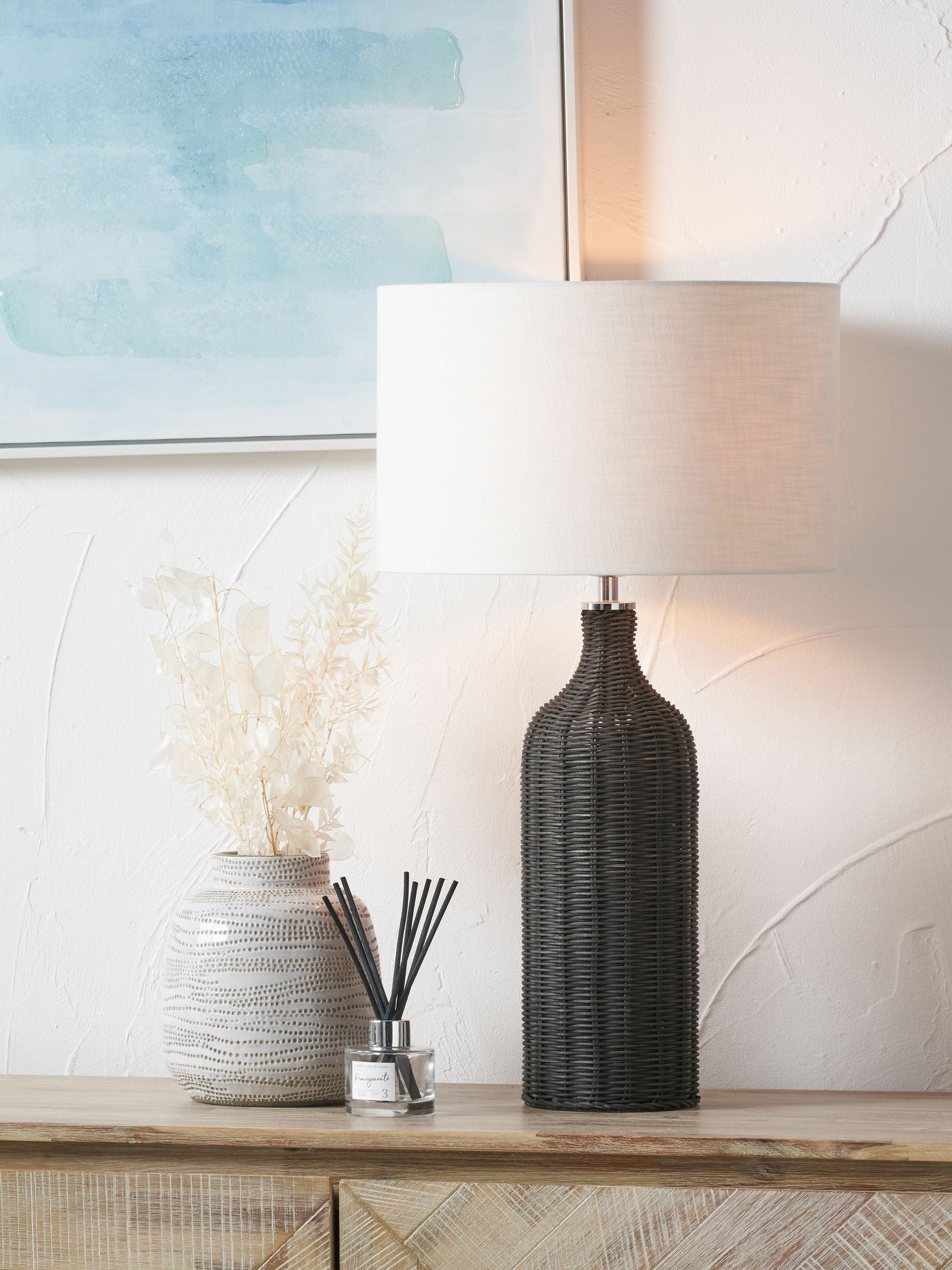 Table lamp dark brown rattan bottle 62cm (British brand)