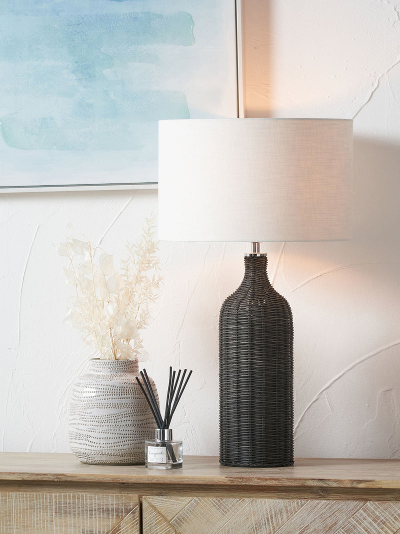 Table lamp dark brown rattan bottle 62cm (British brand)