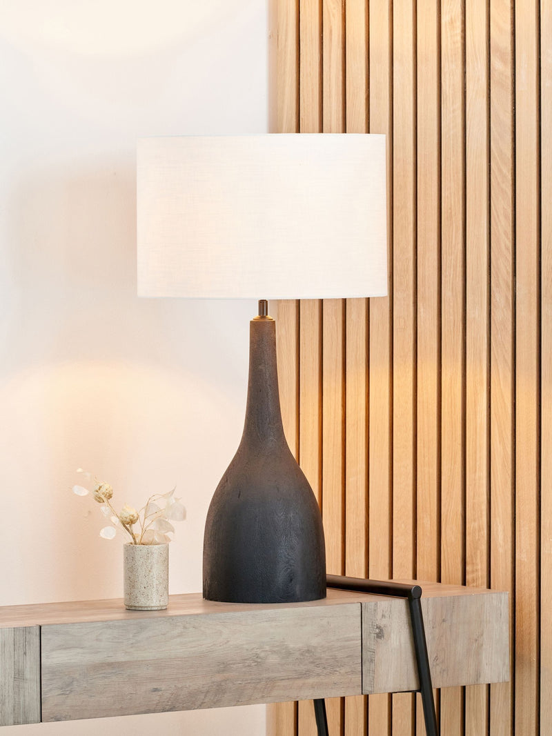 Pacific Black Corella mango wood curved table lamp, UK version