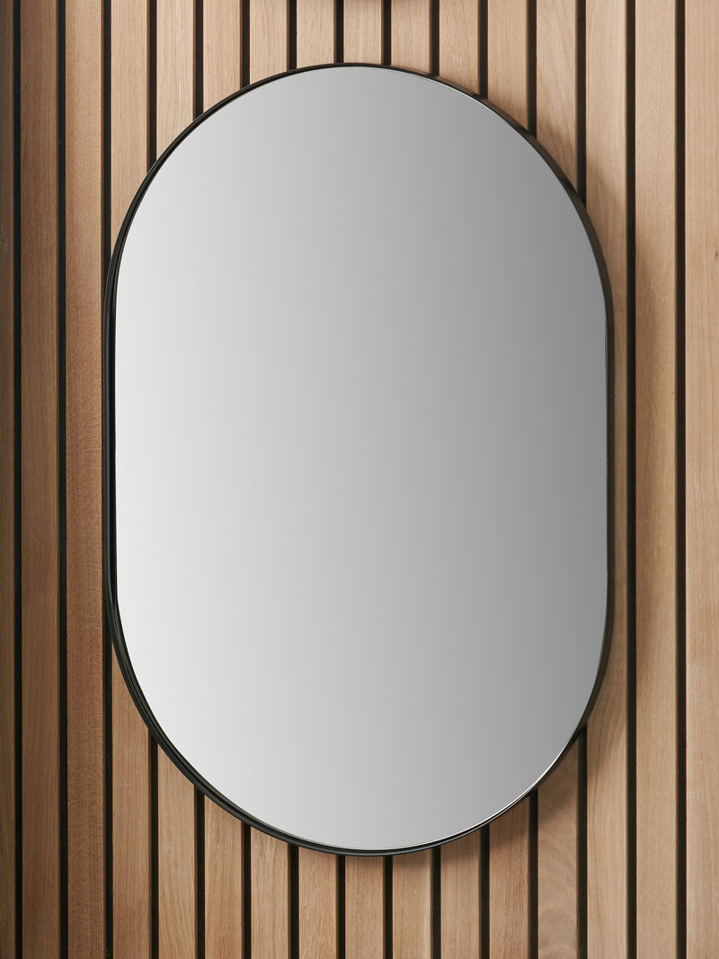 Pacific black metal slim frame oval wall mirror 90x60cm - British product