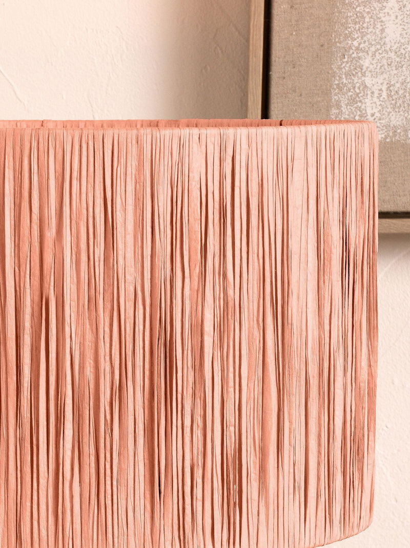 Pacific Apricot Tilia raffia cylinder ceiling light, imported from the UK