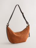 Tan brown suede charm sling bag with tassel, imported from the UK