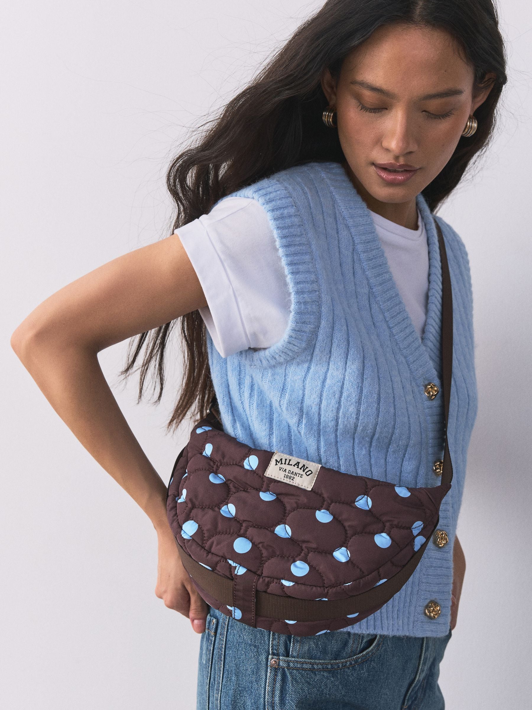 Blue/Brown Polka Dot Sling Bag