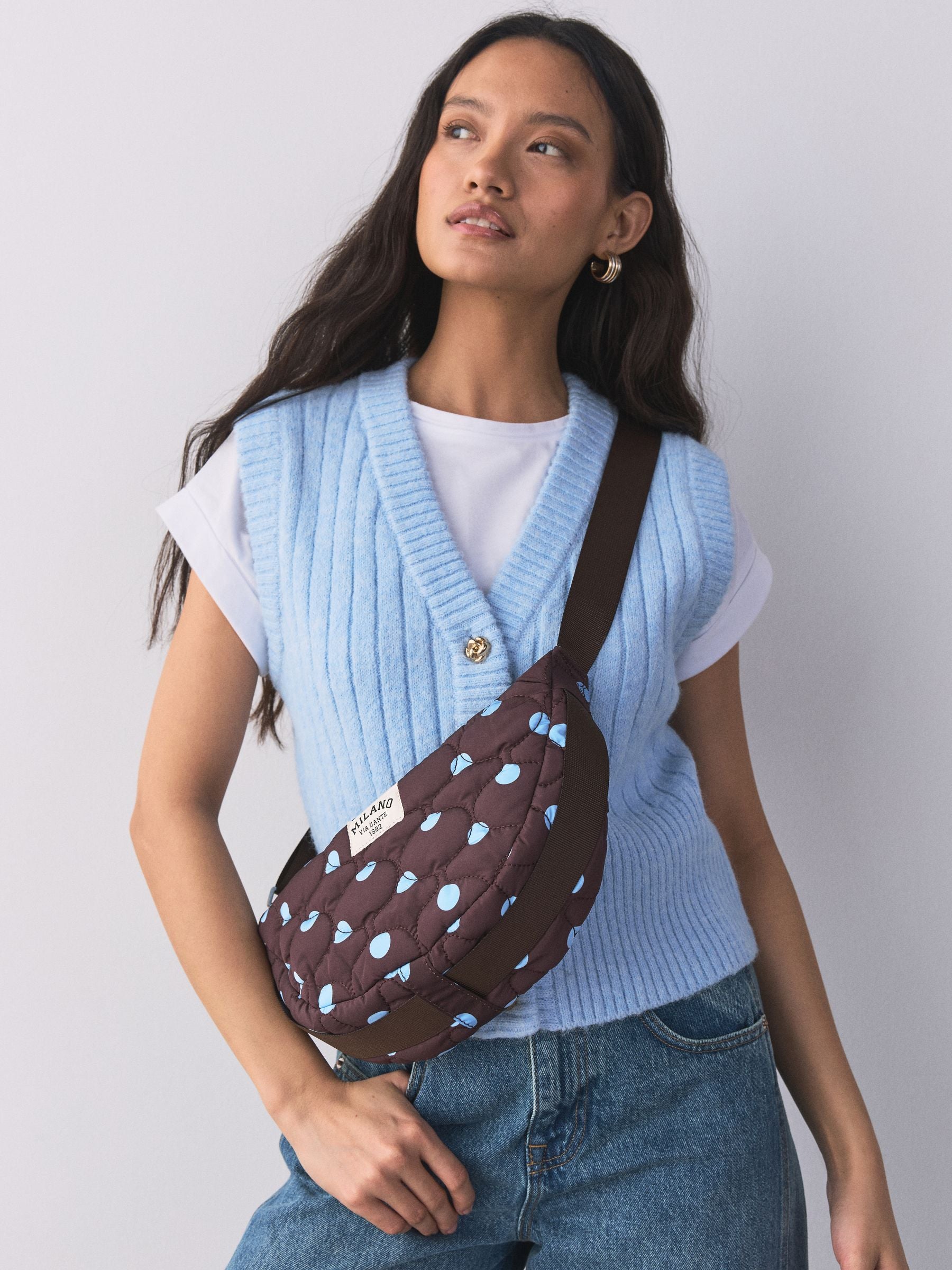Blue/Brown Polka Dot Sling Bag