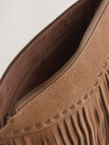 Tan leather fringe cross body bag 15x21cm, UK version