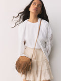 Tan leather fringe cross body bag 15x21cm, UK version