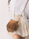 Tan leather fringe cross body bag 15x21cm, UK version